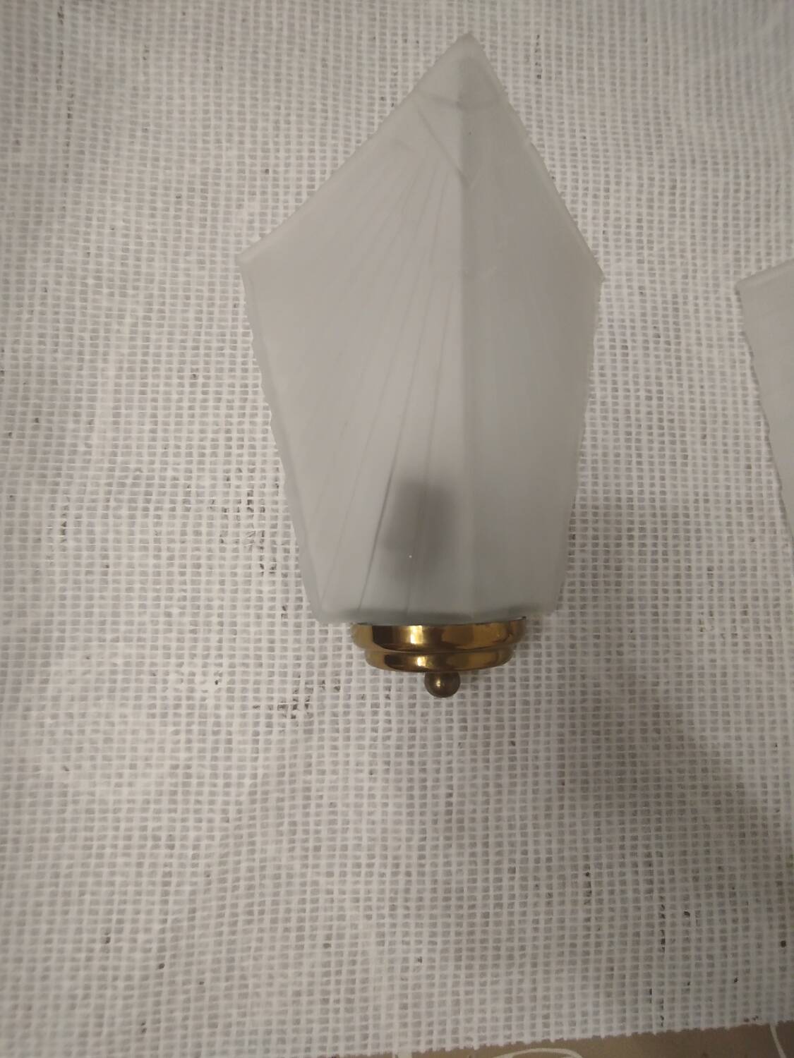 Pair of Art Deco wall sconces in frosted glass & brass