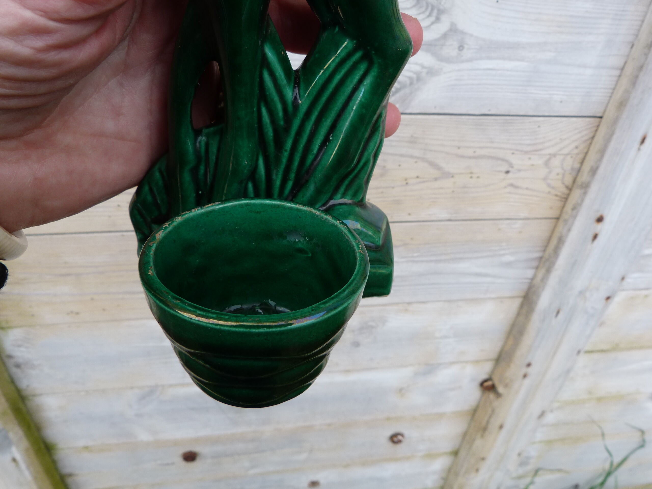 Vintage statue 50/60 Biche Lemanceau St Clément dark green ceramic