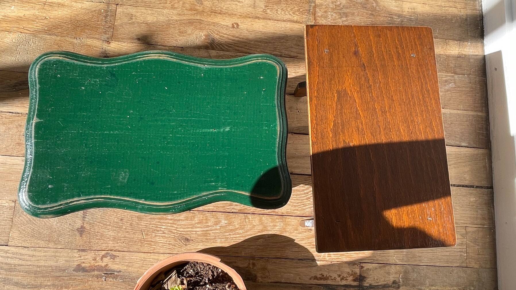 2 vintage wooden bar stools