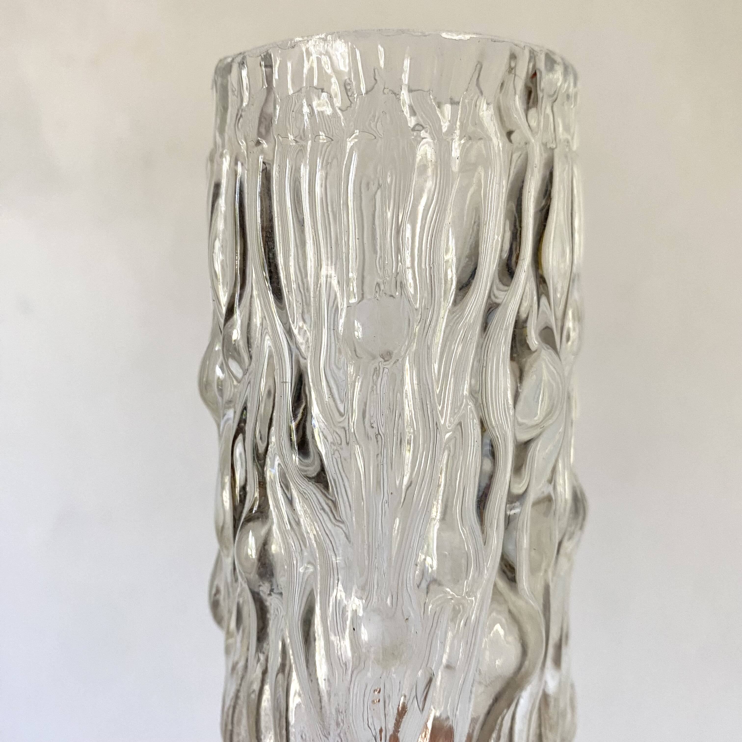 Transparent molded glass tube vase, wood look