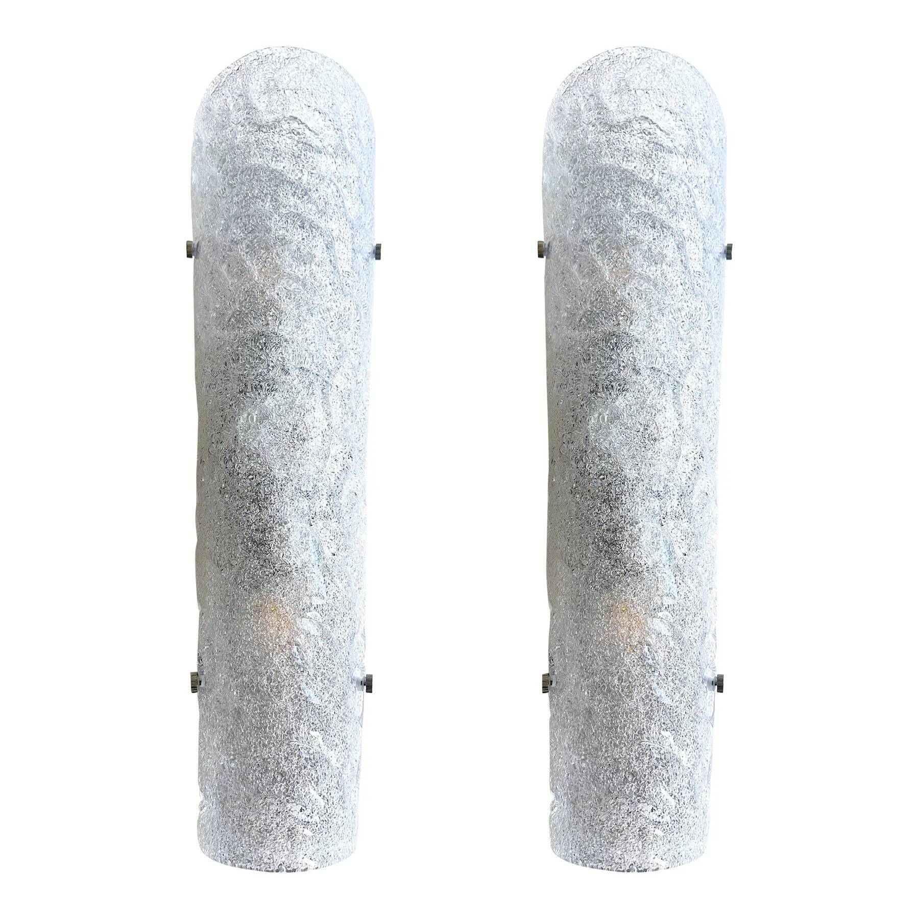 Contemporary Hammered Transparent "Graniglia" Murano Glass Wall Sconces-Set