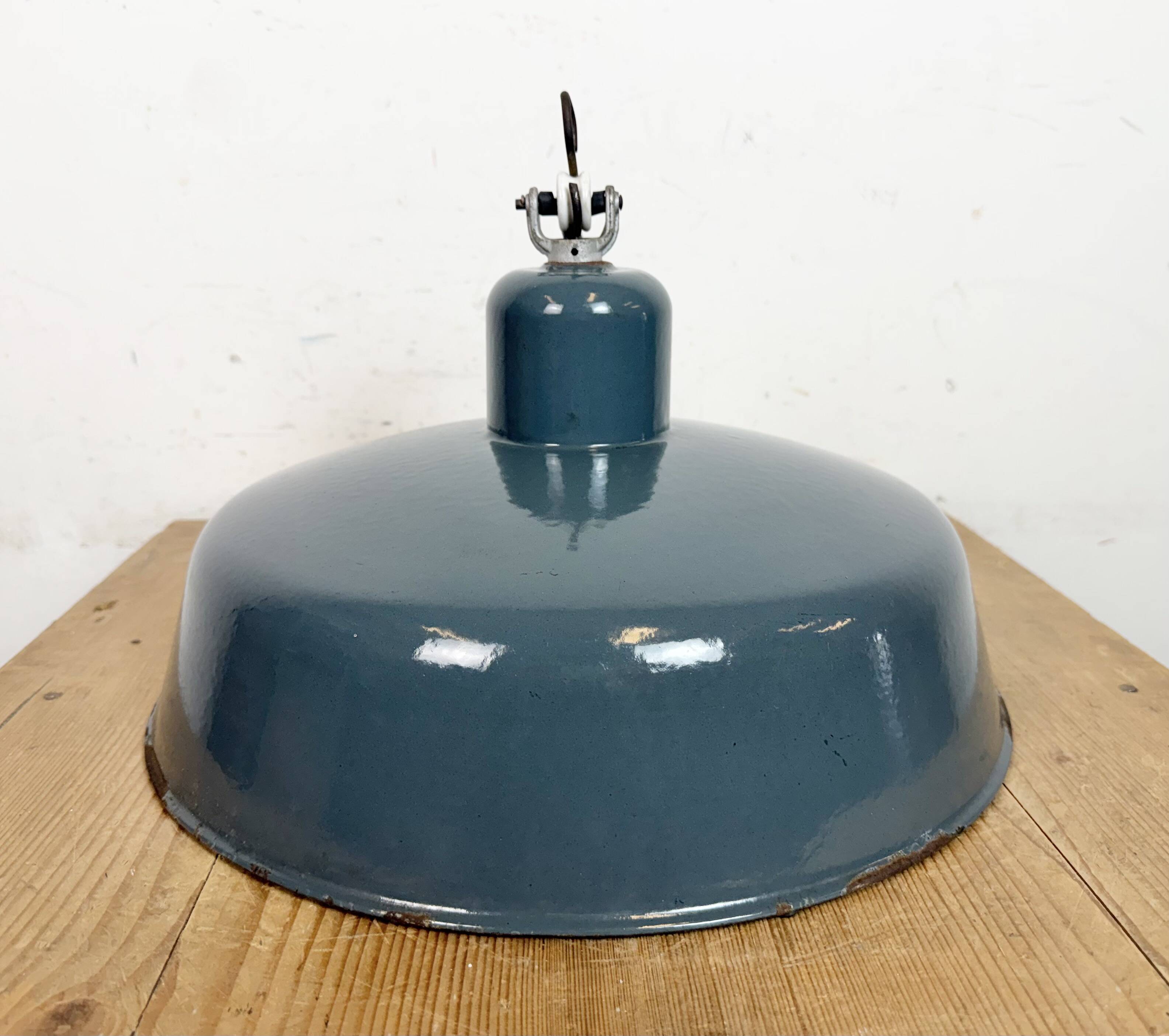 Industrial Grey Enamel Pendant Lamp from Siemens, 1930s