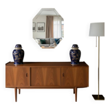 Modernist Octagonal Mirror – Art Glass & Wide Bevel – 1950s/60s