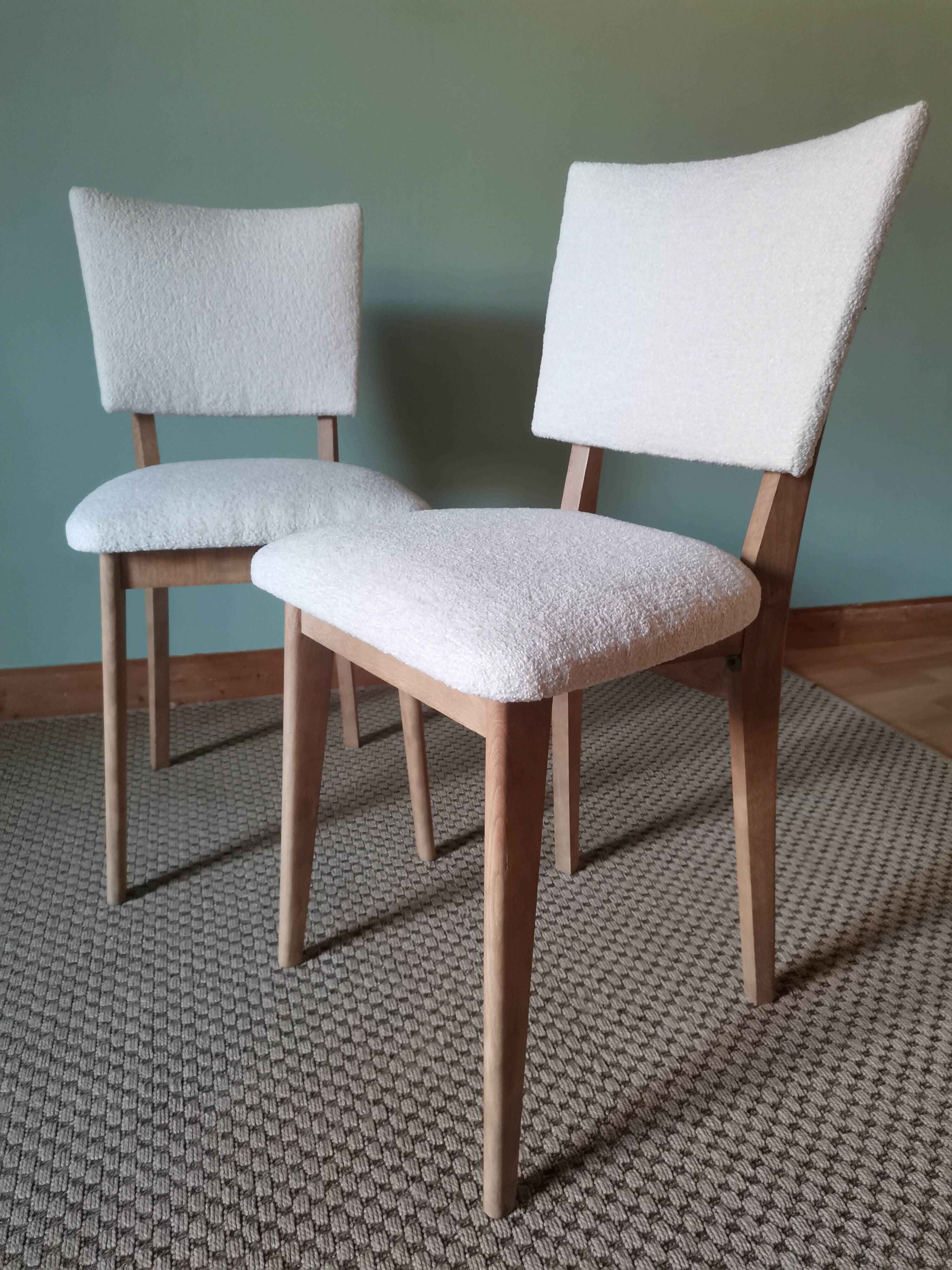 Art Deco white boucle chairs
