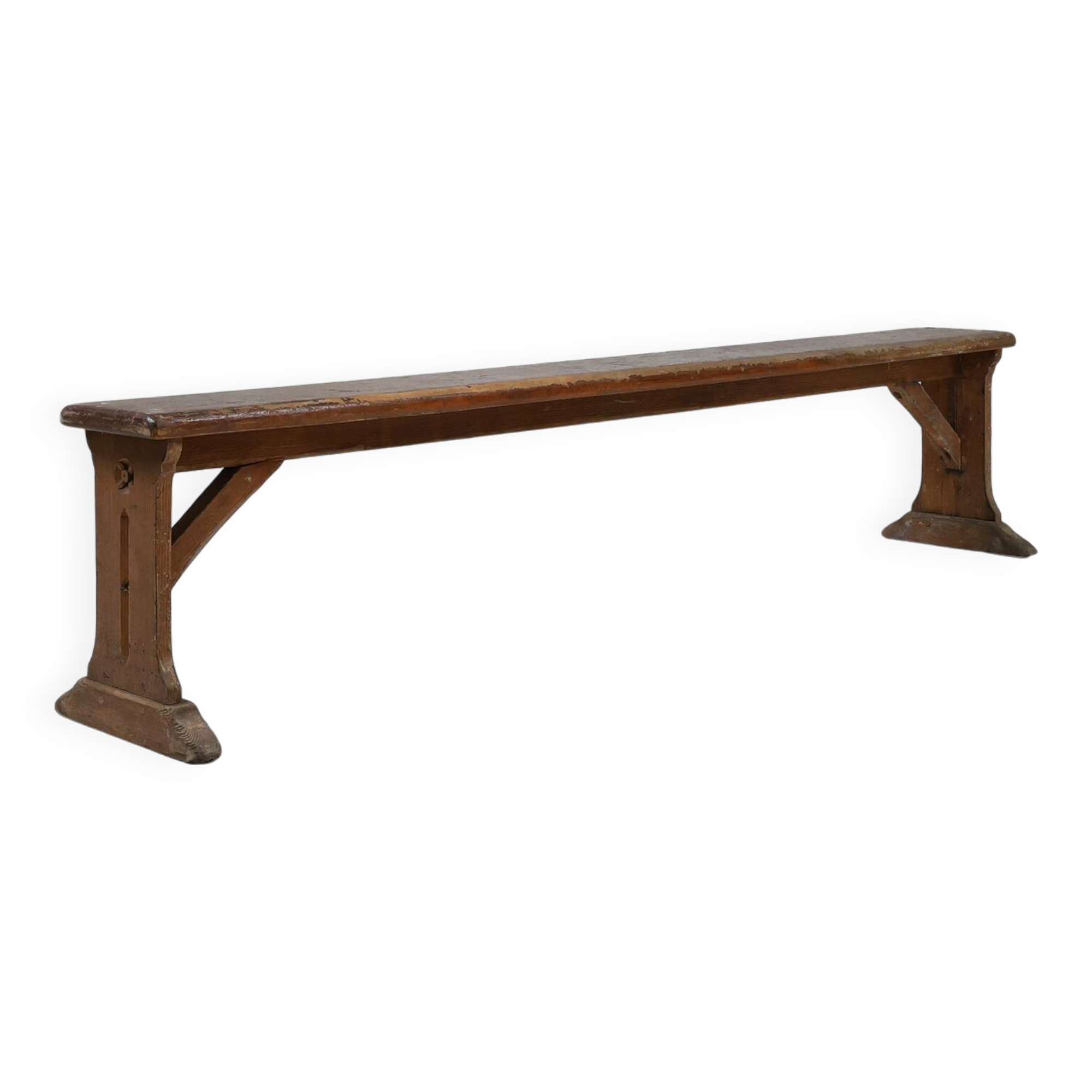 Rustic French bench in oak with carvings and nice patina, ca. 1850
