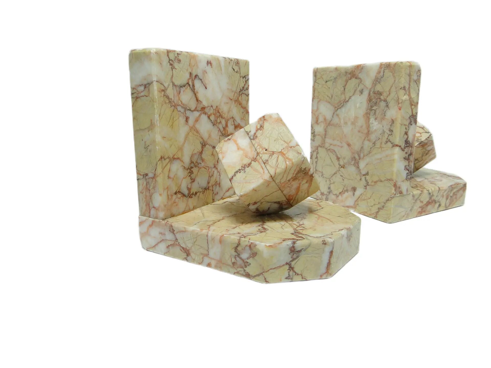 Pair of bookends, Art Deco, beige marble, Germany, 1930s.