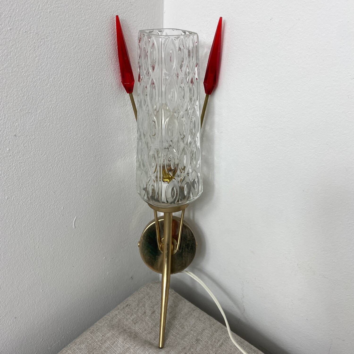 Brass and glass wall light, 1960