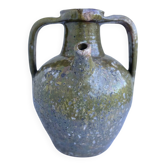 Ancient oil jar in glazed terracotta, khaki green — Auvergne, Lezou