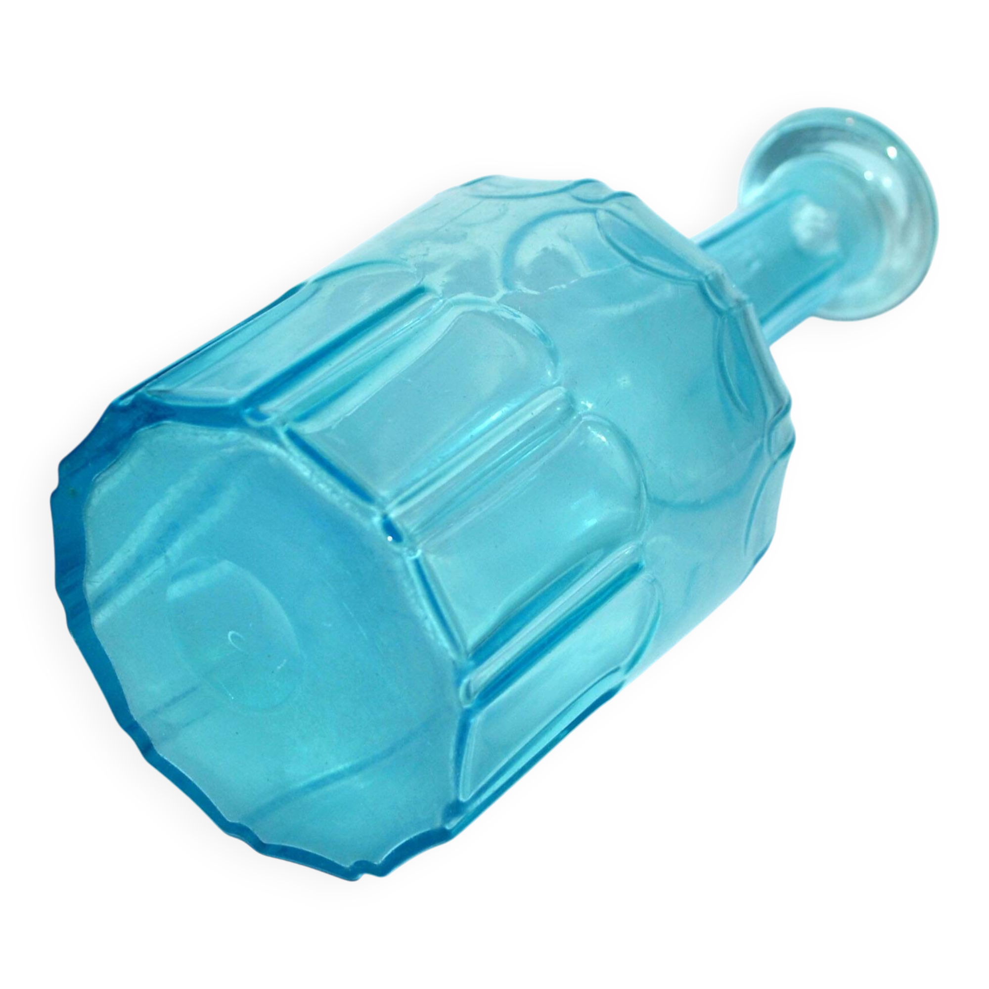 Vintage turquoise blue molded glass carafe 24cm