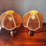 Pair of vintage rattan lamps