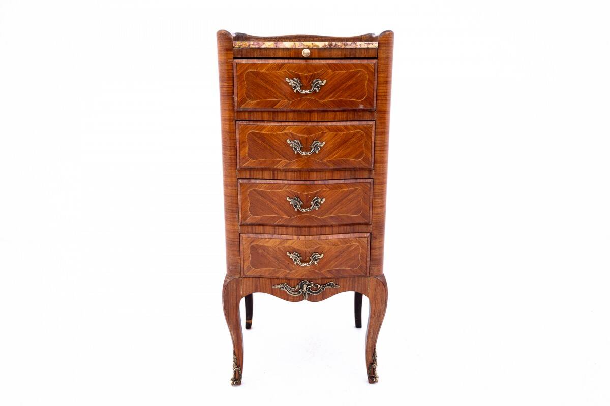 Antique small chest of drawers with marble top, France, circa 1930