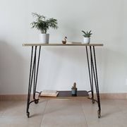 Vintage Formica and wrought iron rolling dessert trolley/side table.