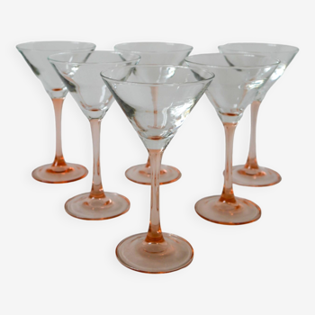 lot de 6 verres à cocktails en verre à pieds rose Luminarc Made in France 1970