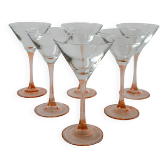 lot de 6 verres à cocktails en verre à pieds rose Luminarc Made in France 1970