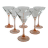 lot de 6 verres à cocktails en verre à pieds rose Luminarc Made in France 1970