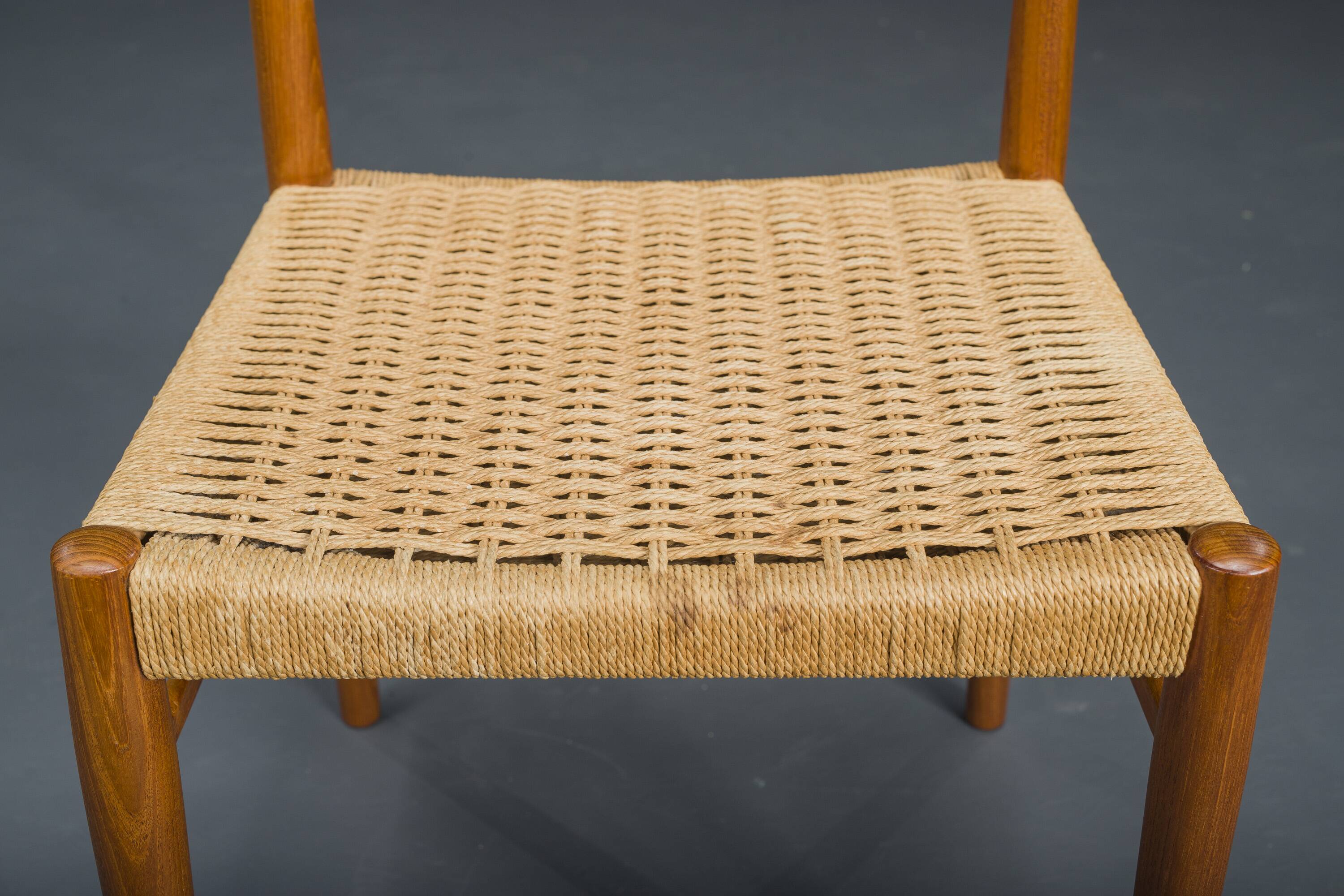 Danish Teak Dining Chair with Wicker by Henning Kjaernulf for Koruo Stolefabrik, 1960s