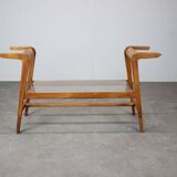 ULUV Mid-century wooden plant stand with glass shelf, Czechoslovakia, 1960s