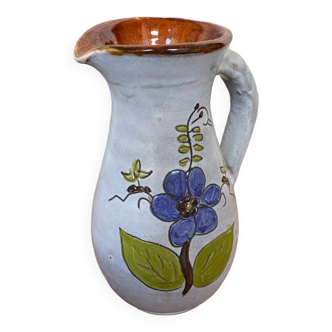 Antique grey enameled terracotta pitcher flower decor vintage kitchen