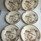 6 GIEN's Maroon Bird Dessert Plates, Provençal style with Hirondelle