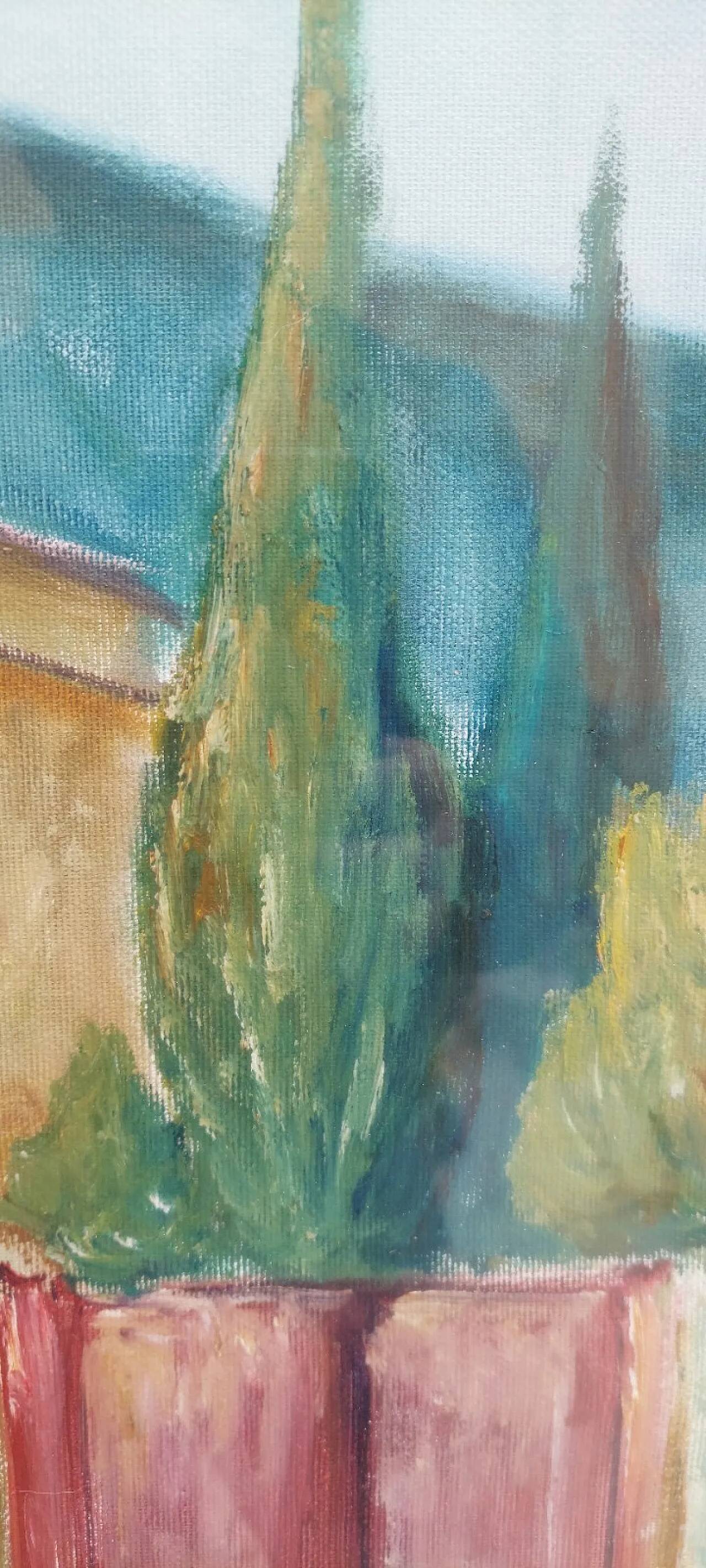 Paysage toscan, huile sur toile, fin du XXe siècle