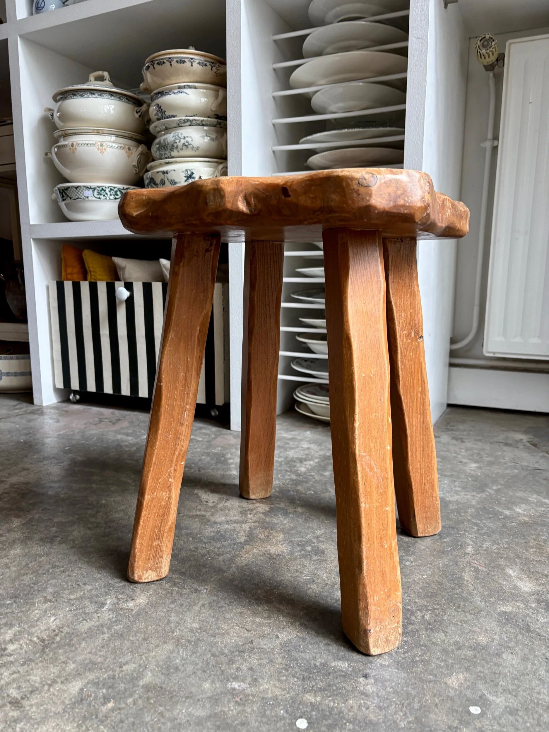 Brutalist wooden stool