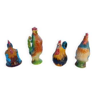 4 St Clément Barbotine Pitchers "Coqs"