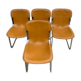 Lot 4 Italian chairs, Cidue camel leather and chrome 1970