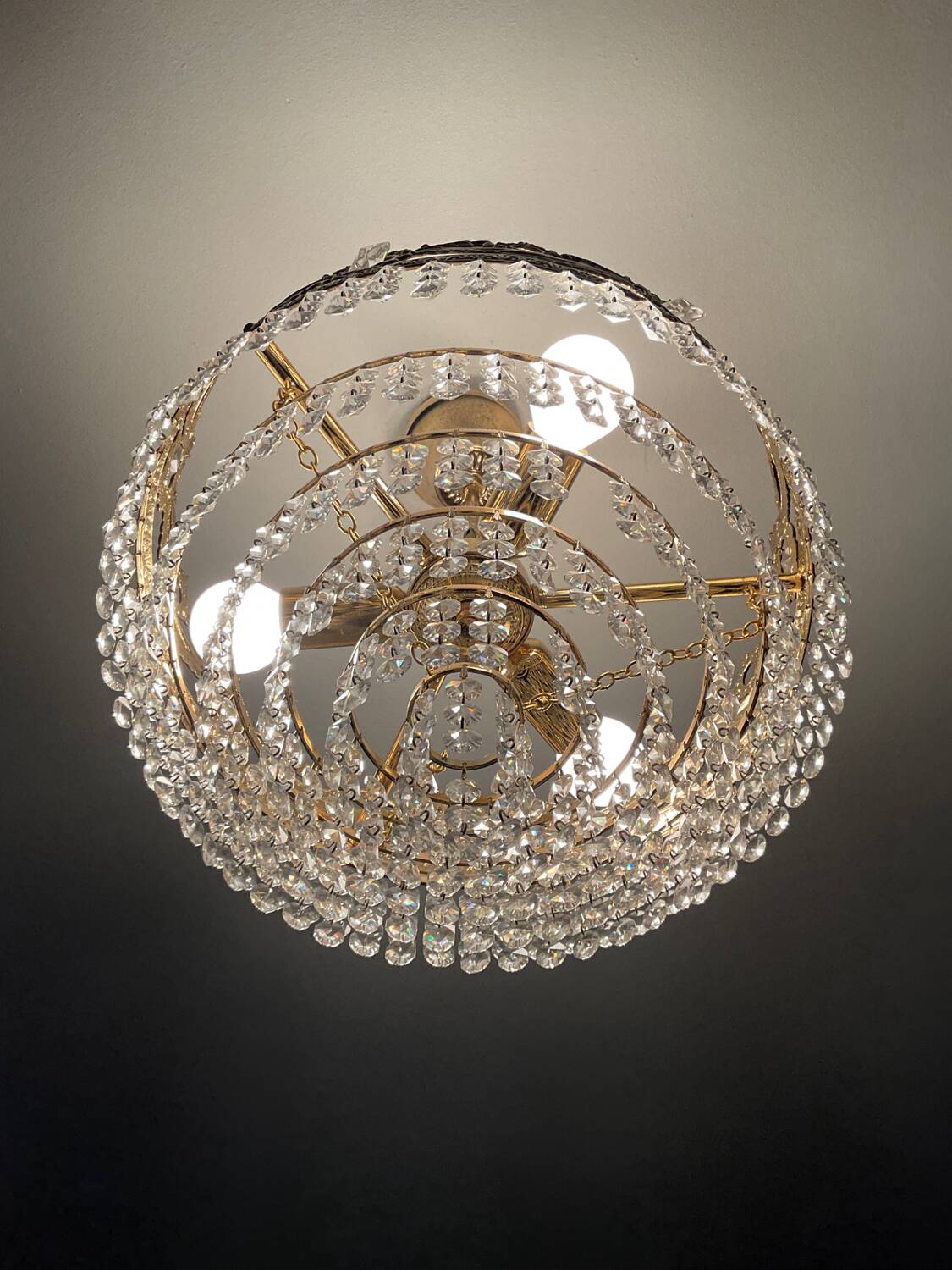 Vintage chandelier cascade of crystal and brass tassels