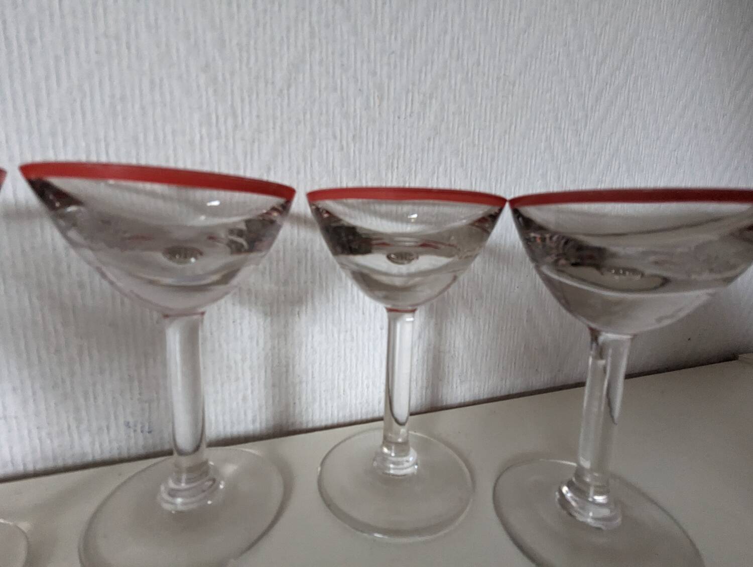 Bistro glass, thick bottom with red rim, 1950s