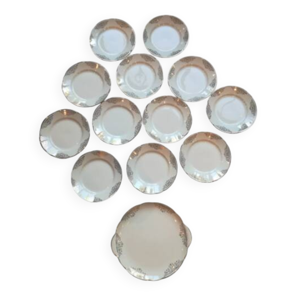 12 assiettes à dessert et plat à gâteau anglais J.Broadhurst Ironstone, 1776-1976