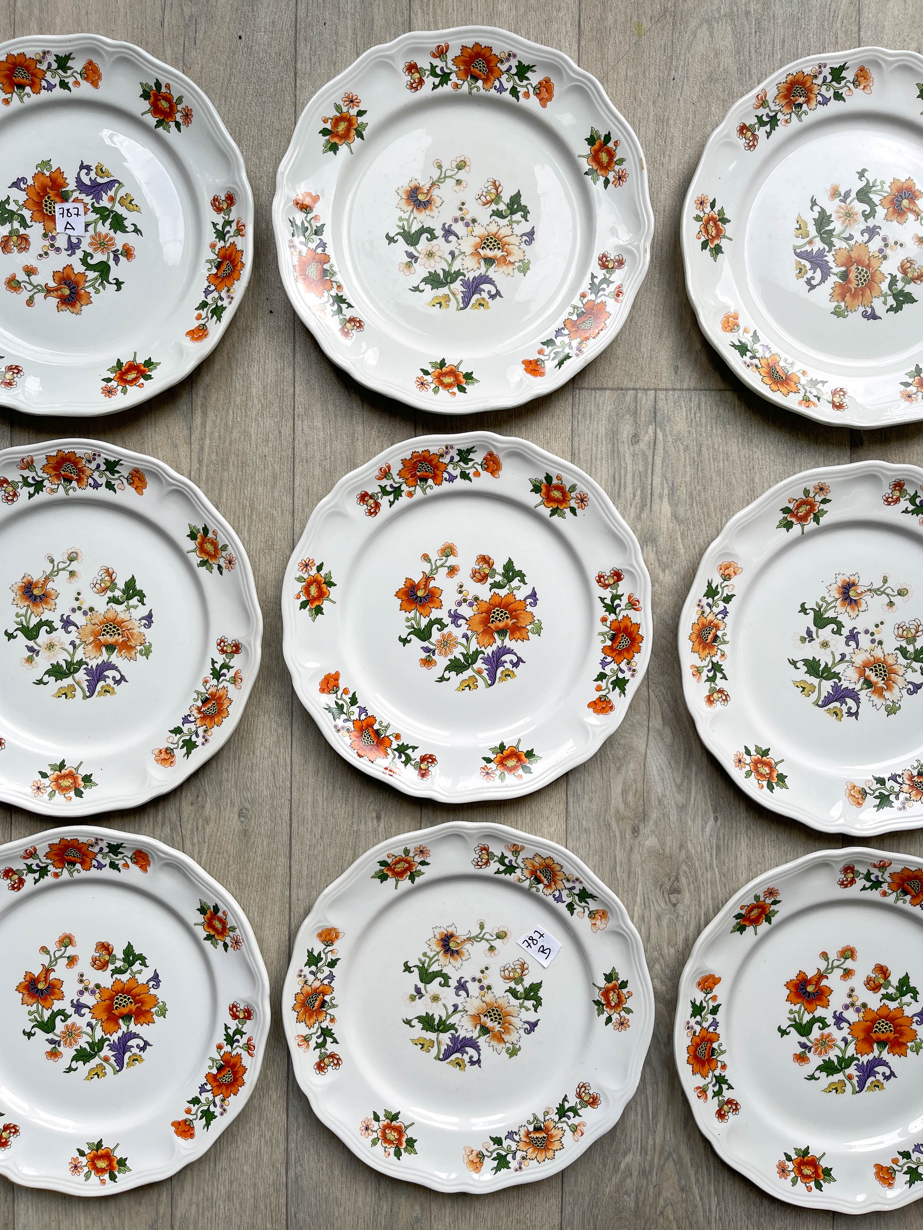 Table service in vintage earthenware Mills of Wolves "ORCHIES" 44 pieces