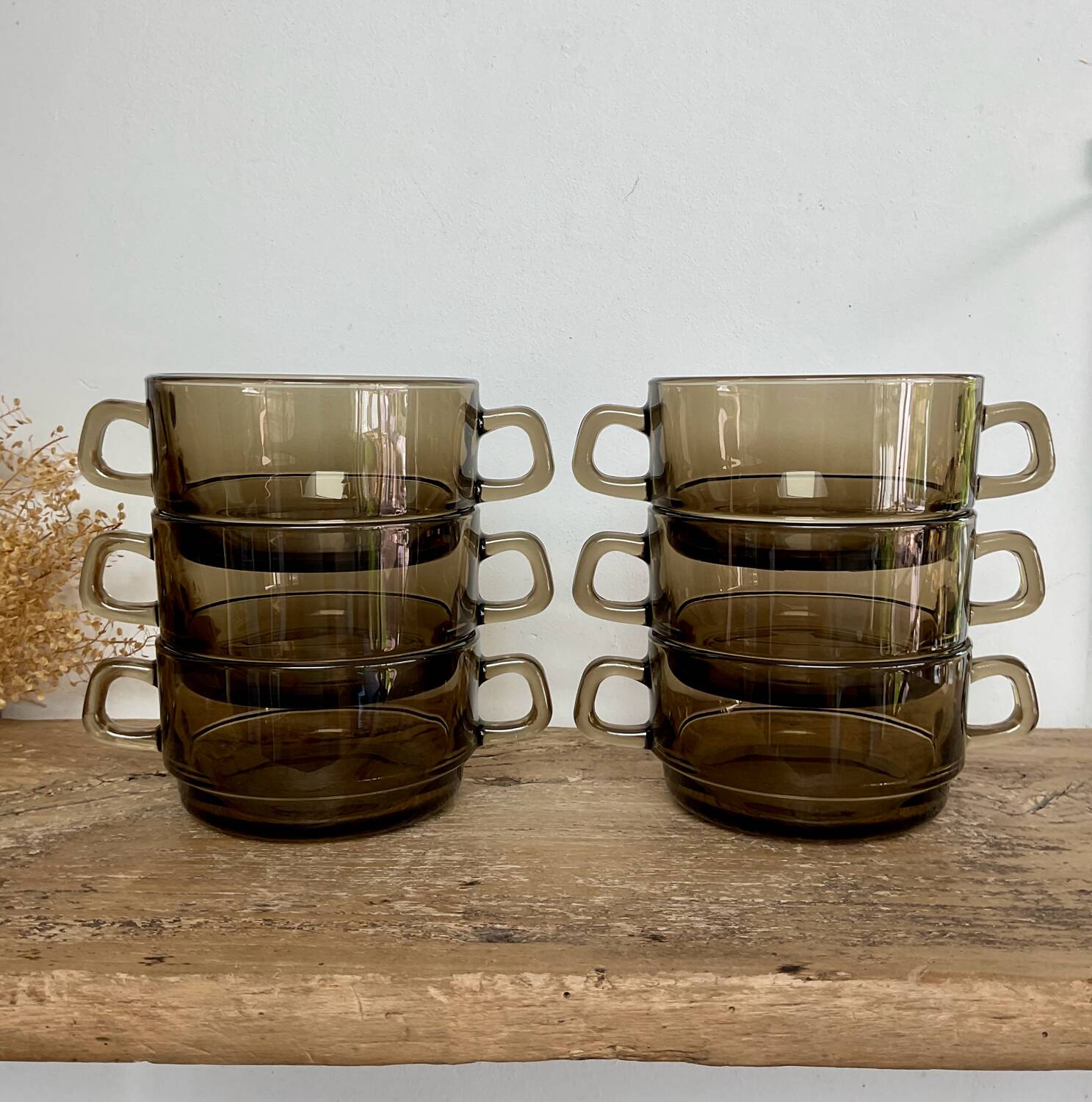 2 bols verre fumé vintage