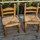 Duo of brutalist straw-covered oak chairs 1940-1950 # Charles Dudouyt