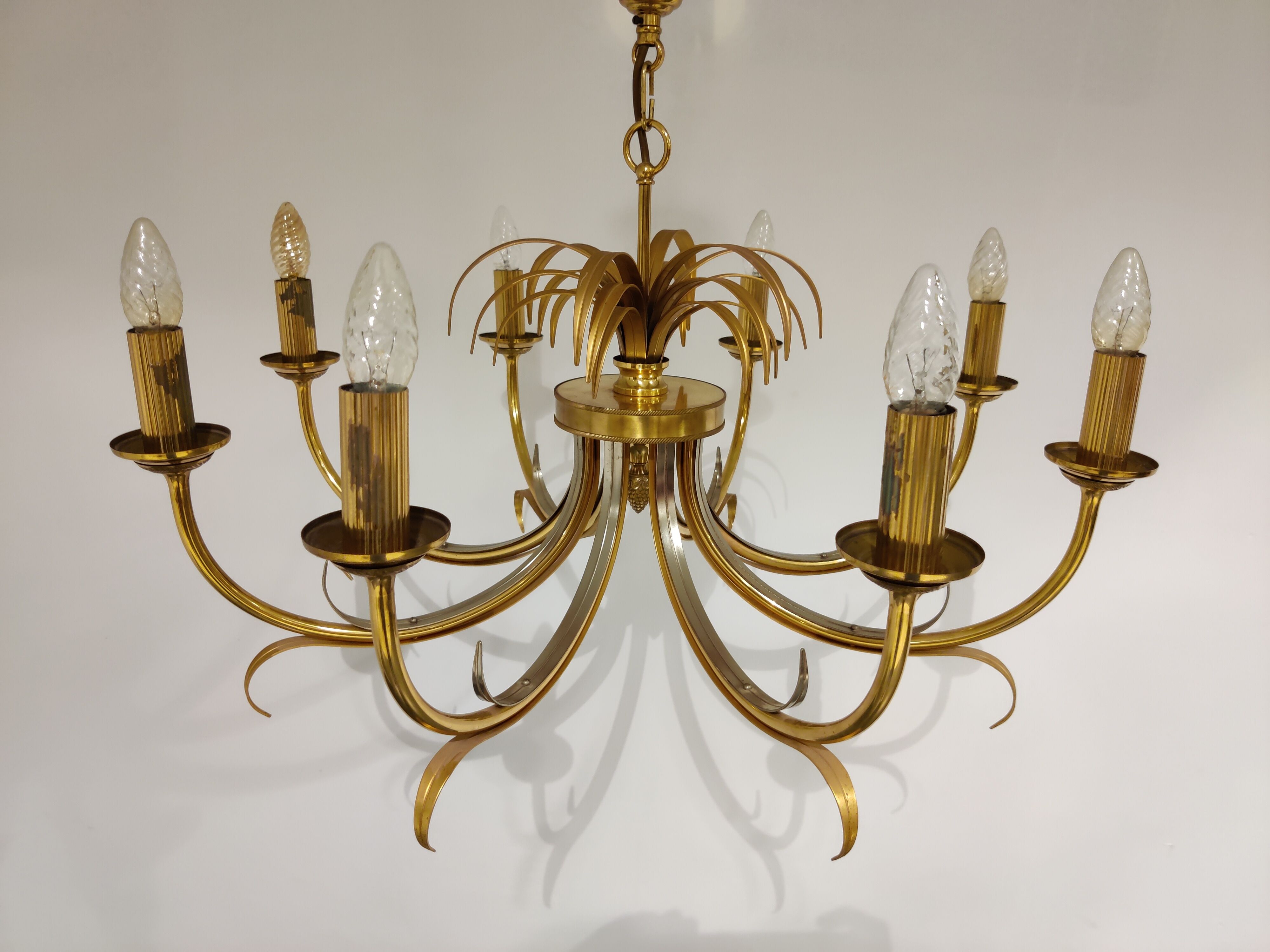 Brass and chrome pineapple chandelier, 1970s