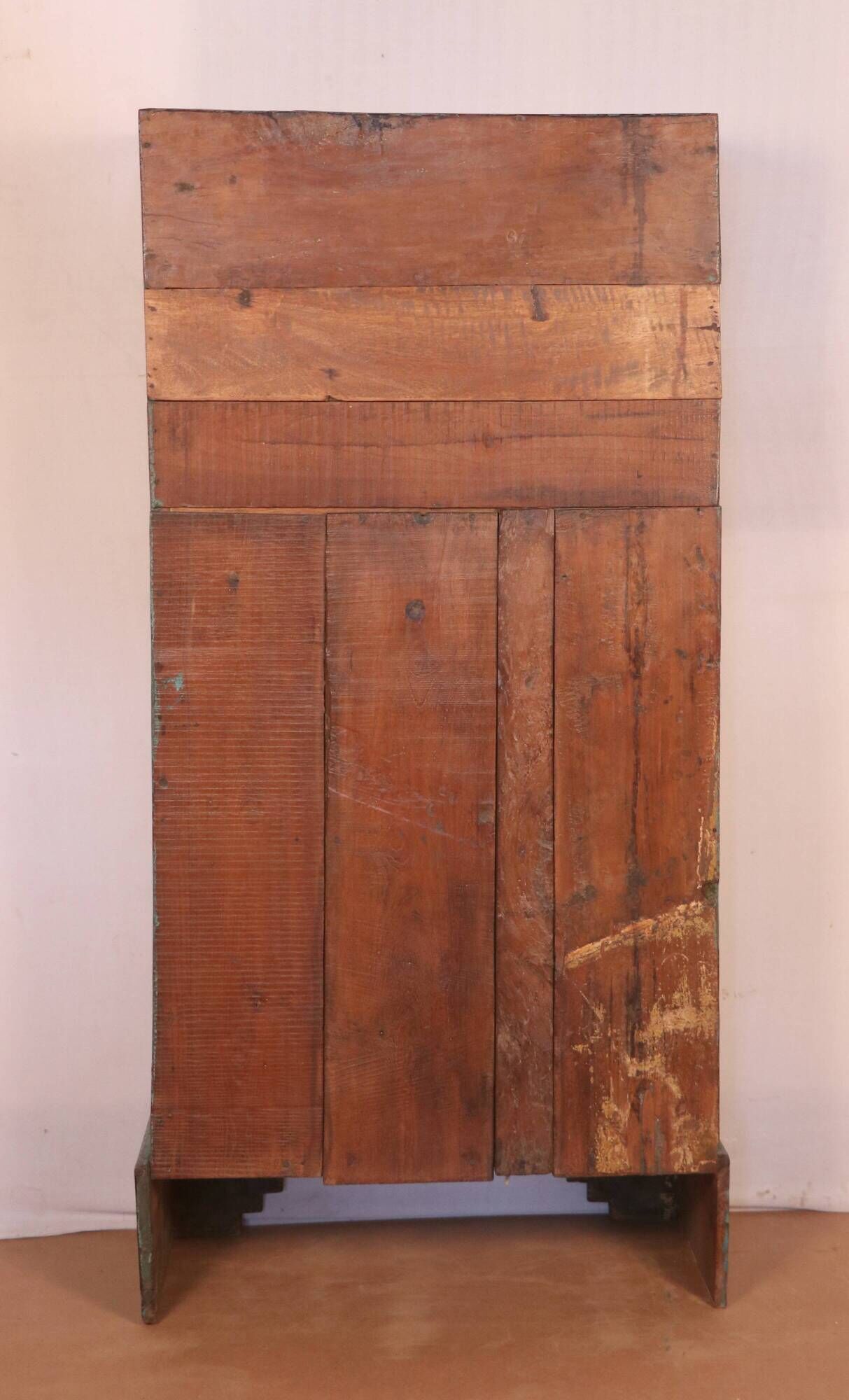 Old art deco showcase in original turquoise-white patina burmese teak