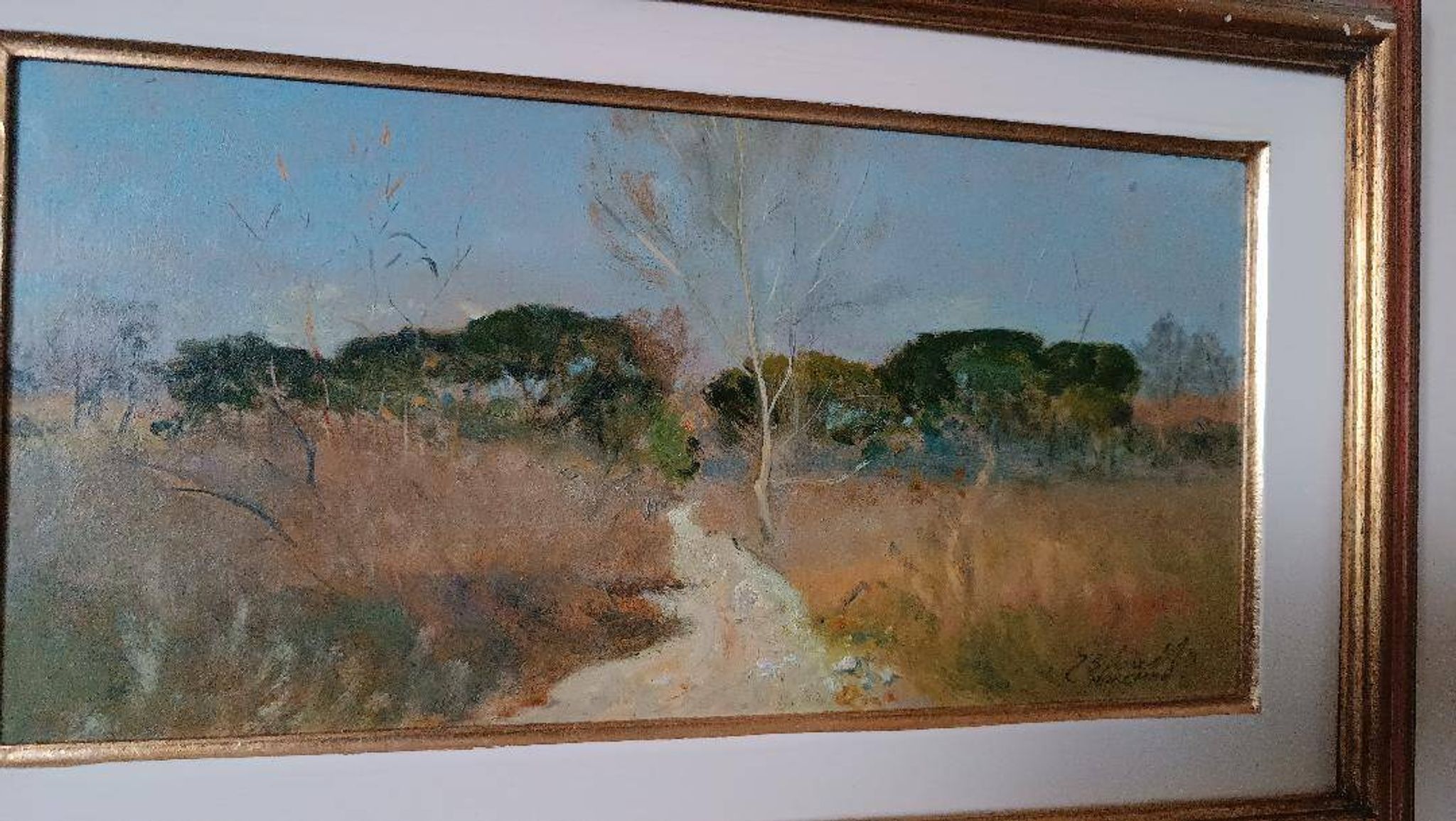 Peinture à l'huile paysage en carton maremme Bruno Loretti (Livourne 1940)