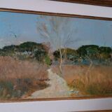 Peinture à l'huile paysage en carton maremme Bruno Loretti (Livourne 1940)