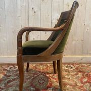 Restoration / Empire office chair in mahogany and green velvet
