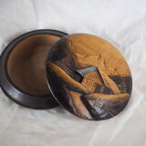 Large blackened wooden box mountain landscape folk art early / mid twentieth