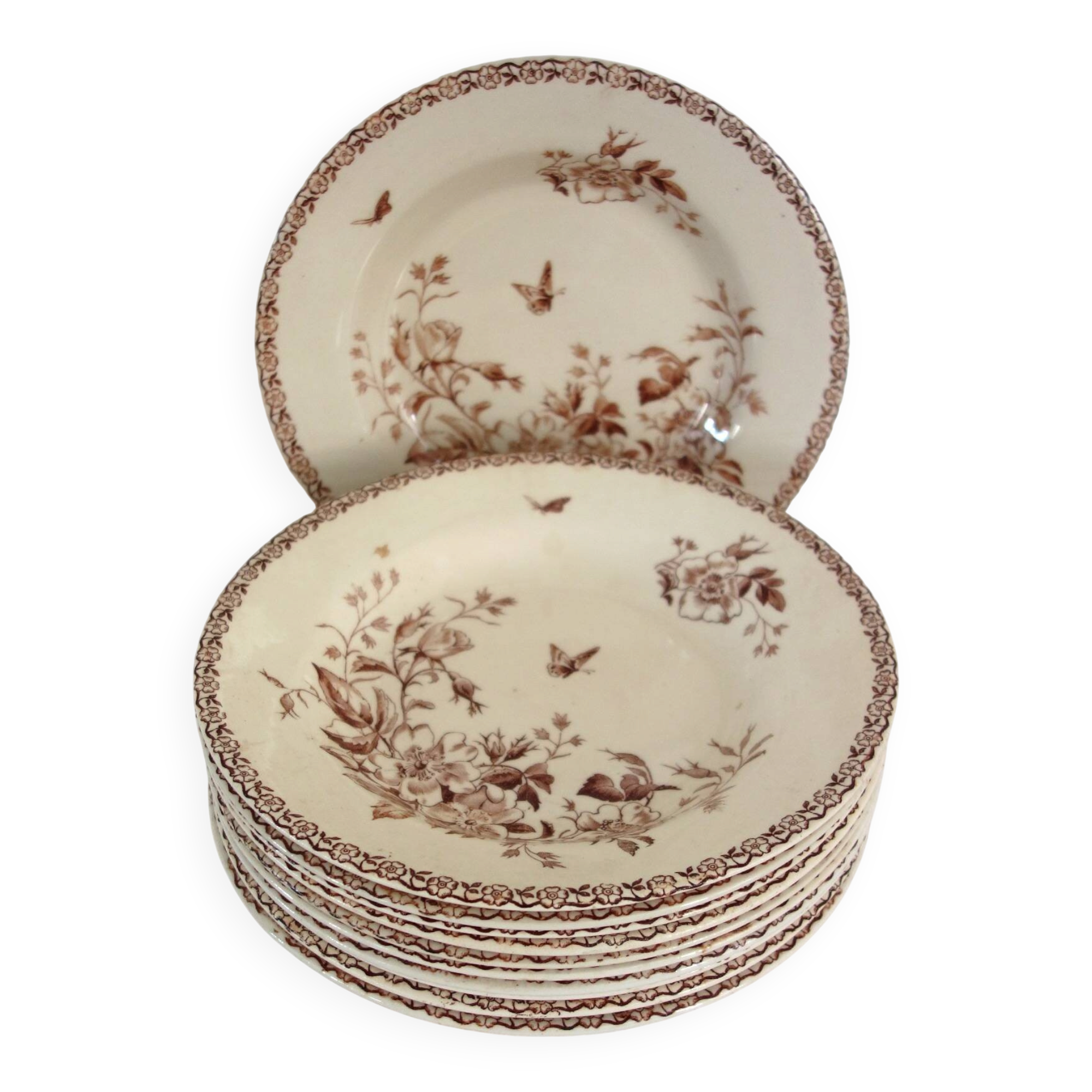 11 deep plates Terre De Fer Gien model Mai circa 1900