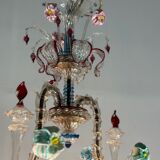 Venetian chandelier rezzonico in multicolored murano glass, 10 arms of light
