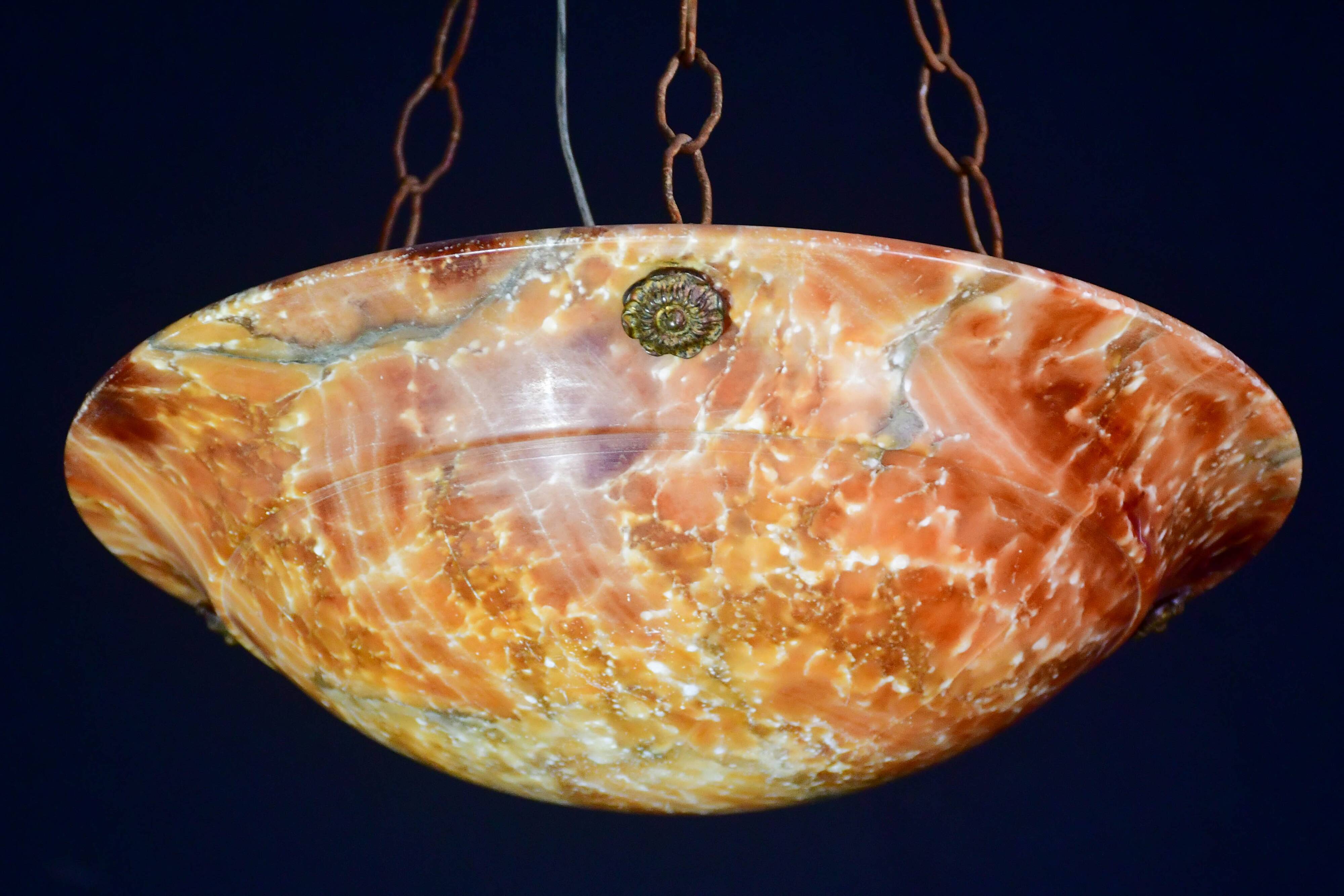 Art Deco great design orange alabaster chandelier, 1940s