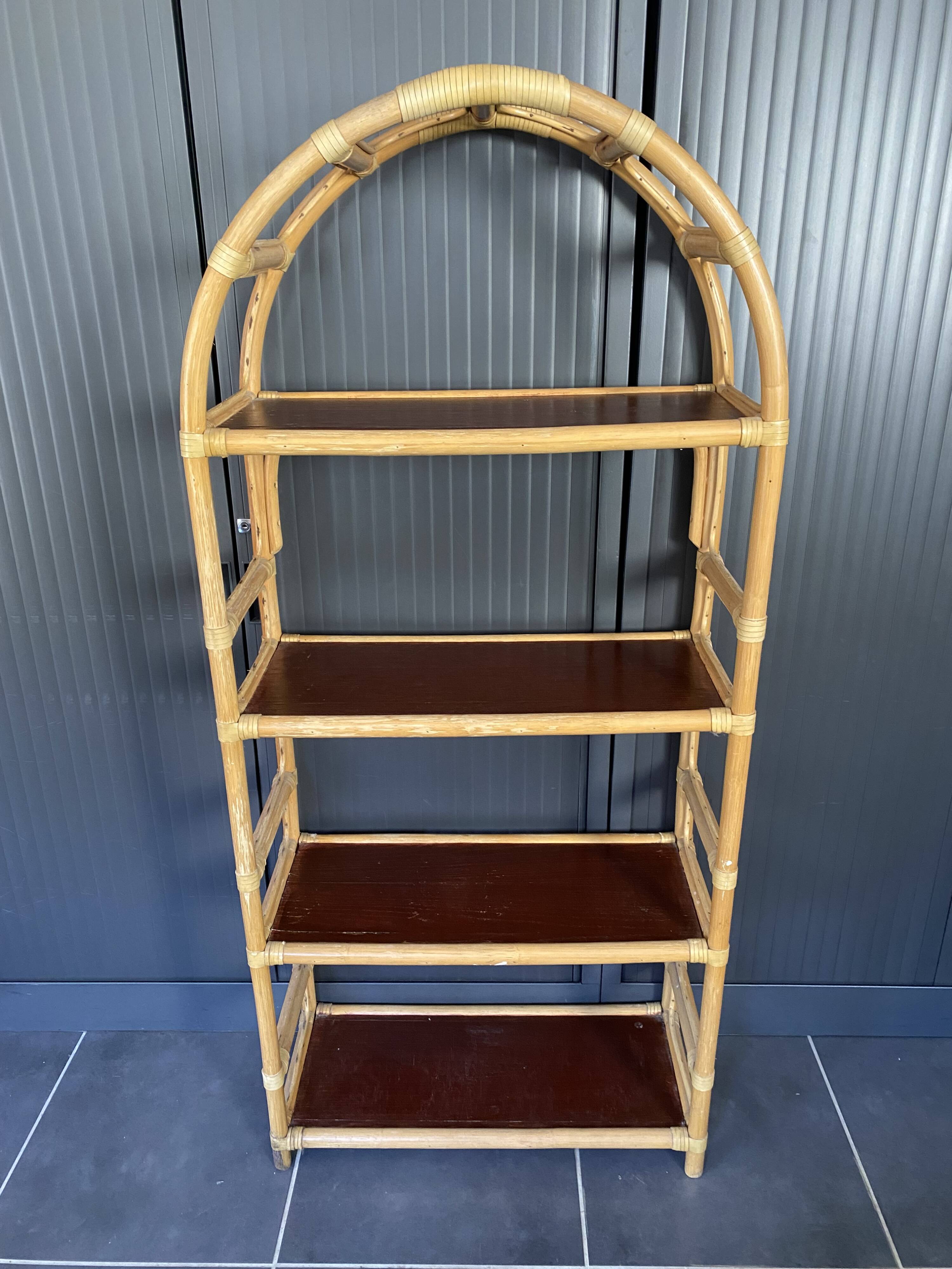 Vintage 1970s rattan bookshelf