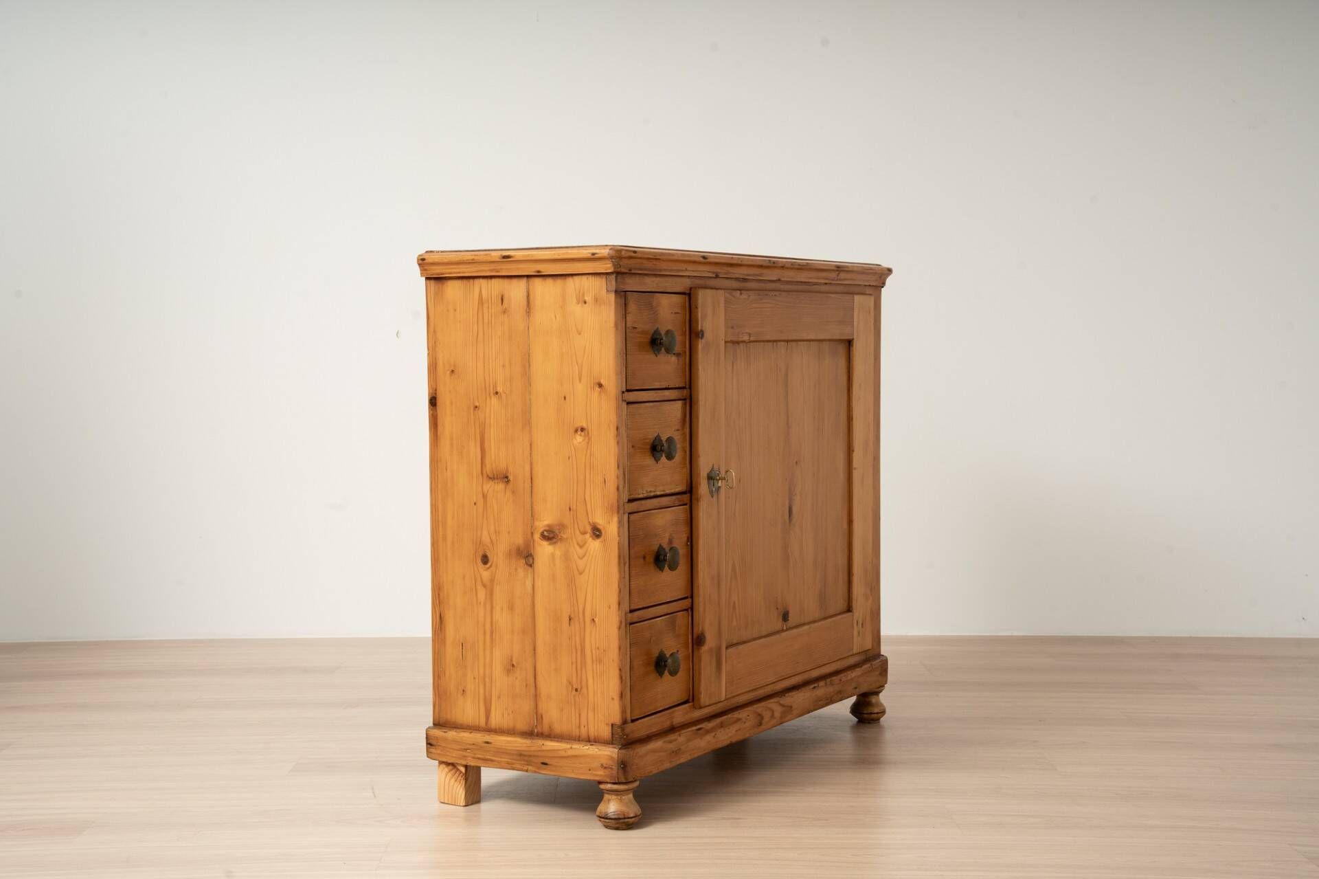 Antique Pine Biedermeier Cabinet with Four Drawers