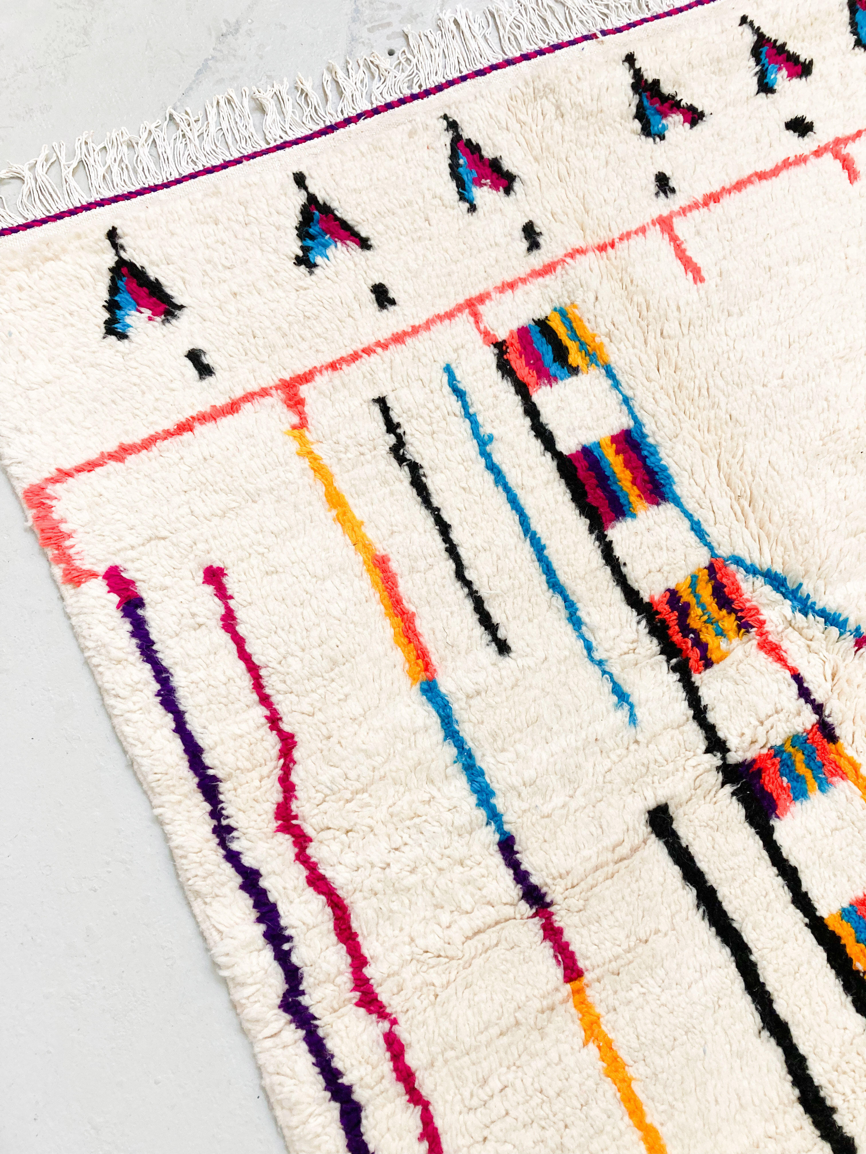 Moroccan Berber carpet azilal ecru with colorful patterns 264x147cm