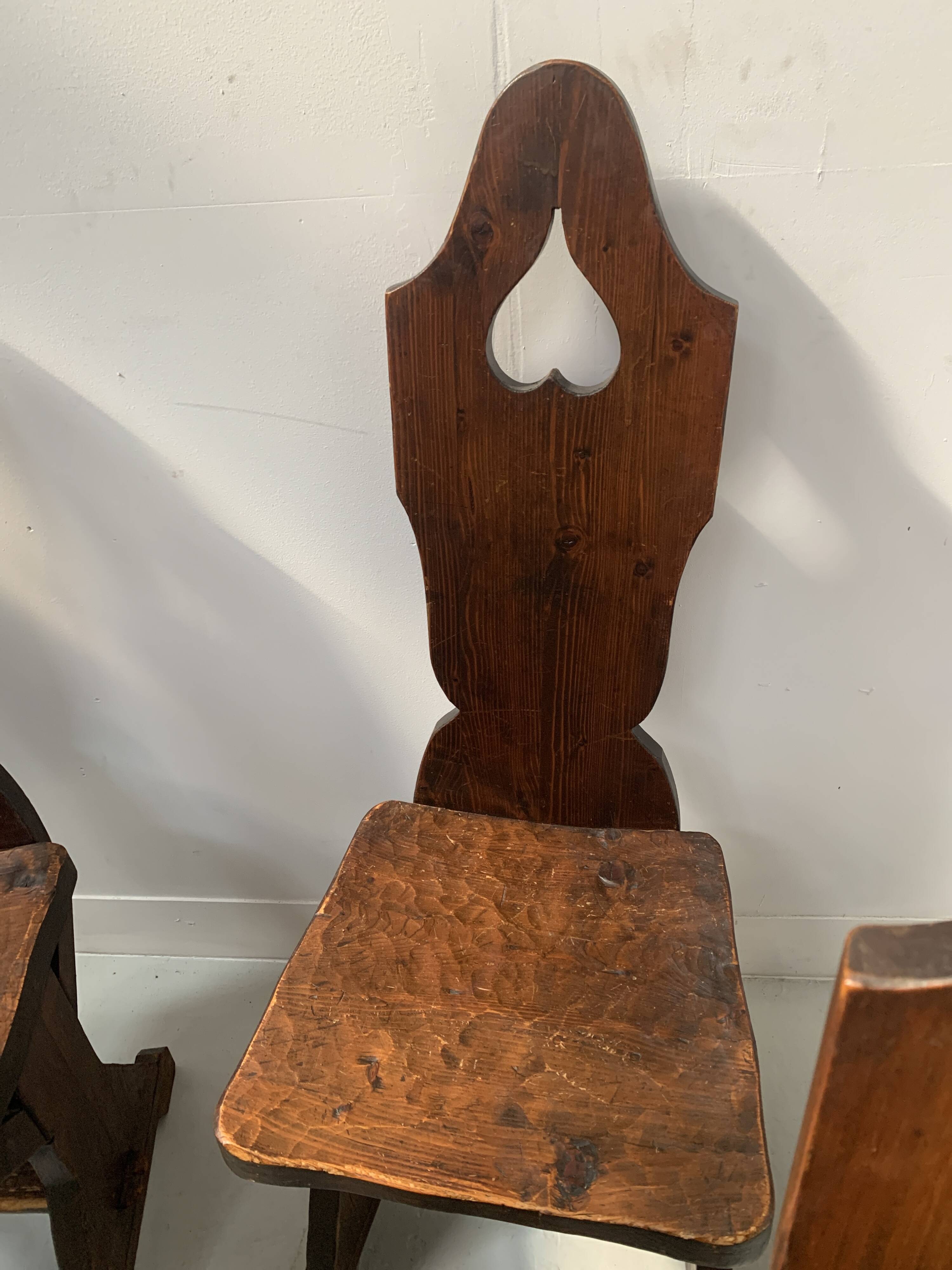 Set of six natural wood chairs "Brutalist art" 20th century