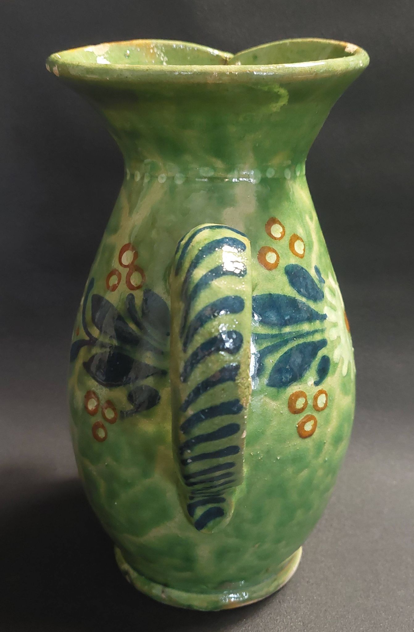Enamelled terracotta pitcher, Spain, 20th century
