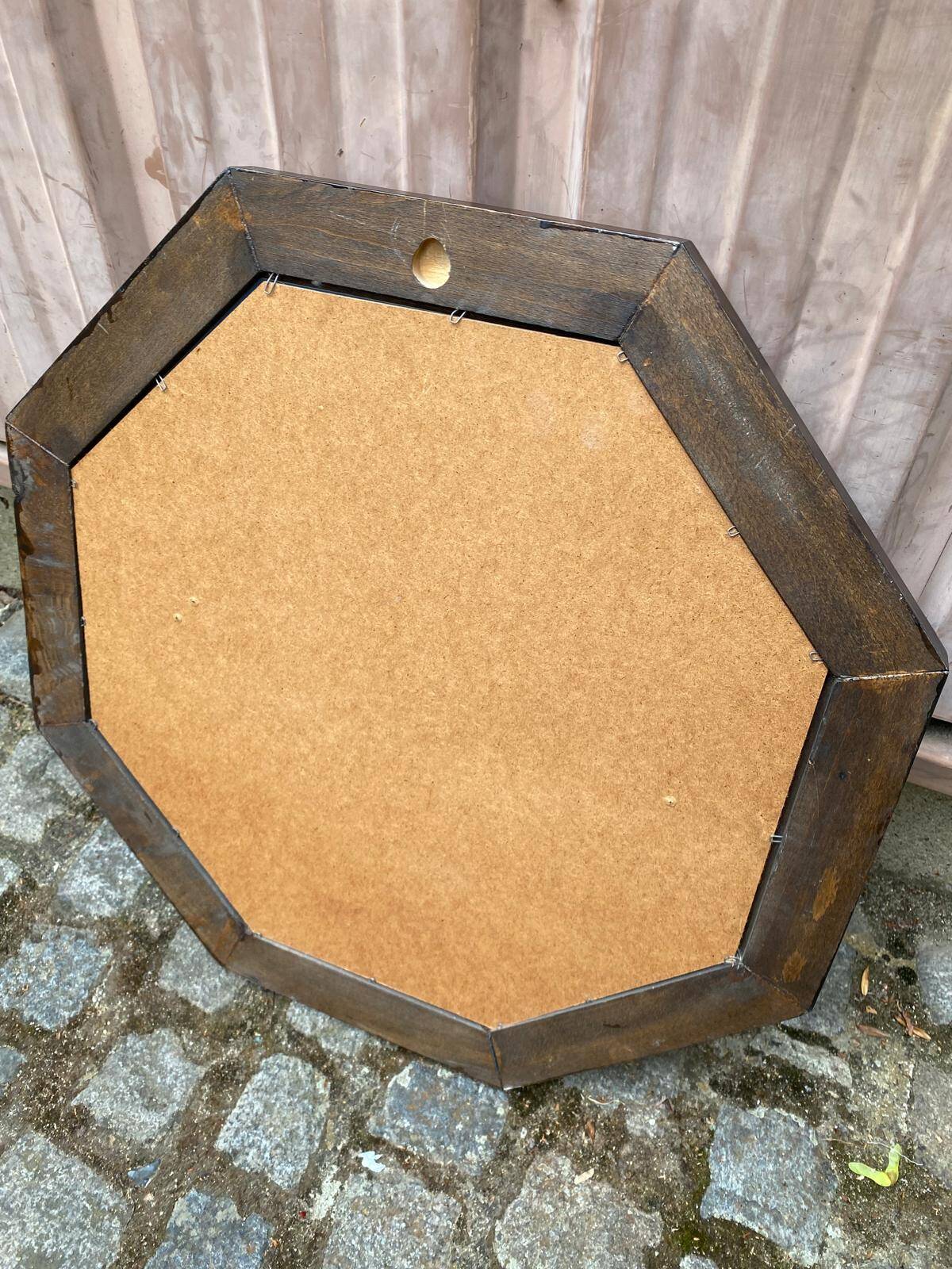 Vintage octagonal mirror in solid wood from the 70s, 63x63cm.