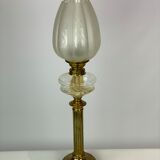Kerosene lamp of brass with glass shade from around the 1860s
