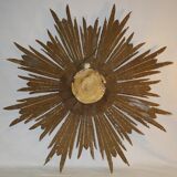 Mirror Sun bomb said "witch" 78 cm wood Golden early 20th